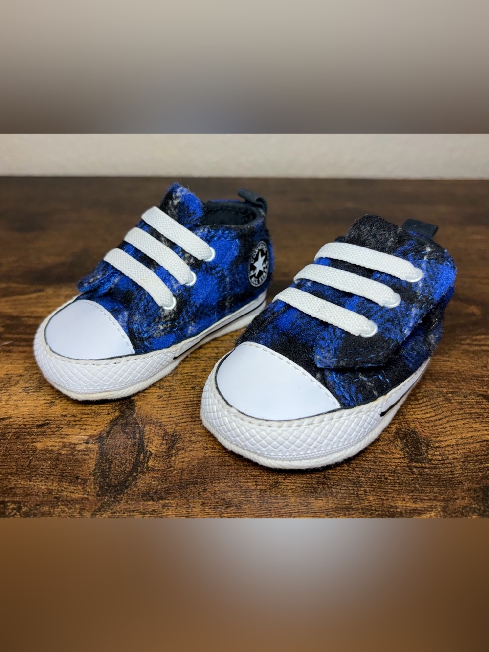 Converse Chuck Taylor All Star Infant Crib Shoes Plaid Blue Size 1 NWOB